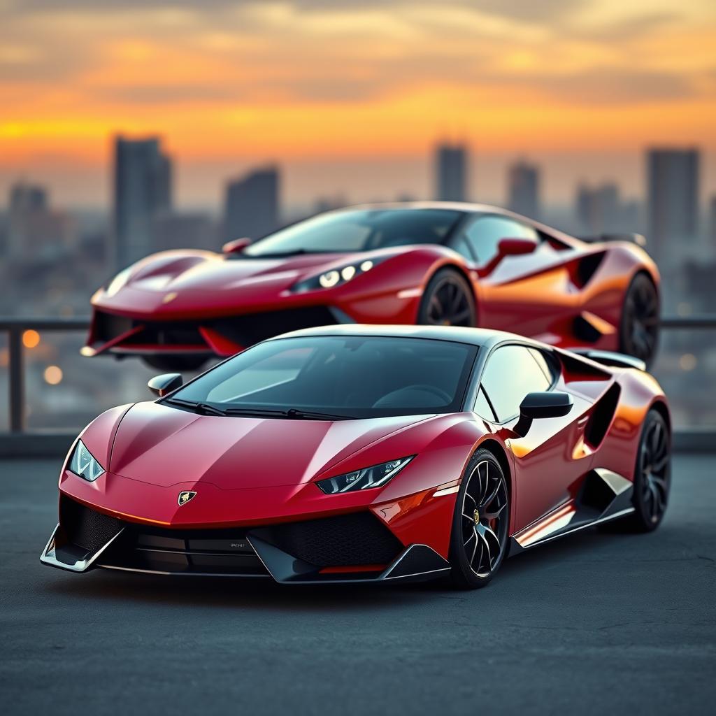 A sleek, high-performance sports car that combines the aggressive styling of a Lamborghini with the elegant design of a Ferrari