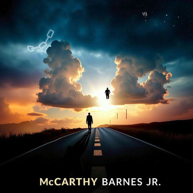 A dramatic book cover featuring a silhouette of a police officer standing on a road at sunset