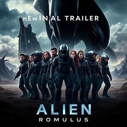 A visually striking movie poster for 'Alien: Romulus', featuring a dramatic and dark sci-fi theme