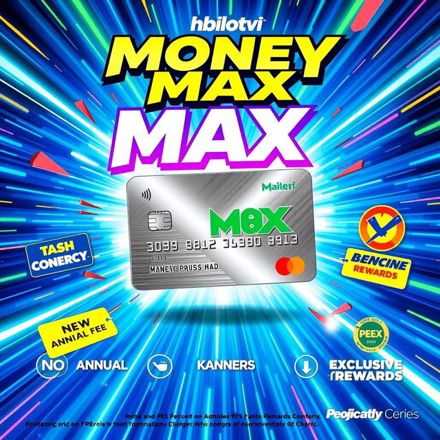 A vibrant and eye-catching advertisement for the new credit card named 'Money Max'