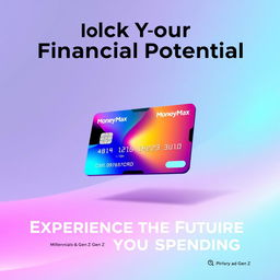 A sleek, modern advertisement for a brand-new credit card named 'Money Max'