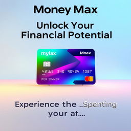 A sleek, modern advertisement for a brand-new credit card named 'Money Max'