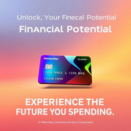 A sleek, modern advertisement for a brand-new credit card named 'Money Max'