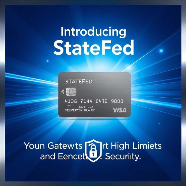 A modern and eye-catching advertisement for a popular high limit credit card named "StateFed", featuring a sleek and stylish design