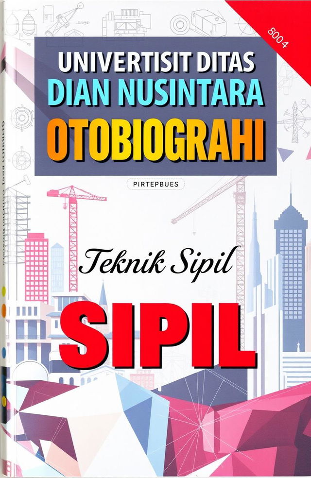 A captivating book cover design for 'Universitas Dian Nusantara Otobiografi' with the subtitle 'Teknik Sipil'