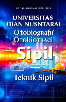 A professional book cover design for 'Universitas Dian Nusantara Otobiografi' with the subtitle 'Teknik Sipil'