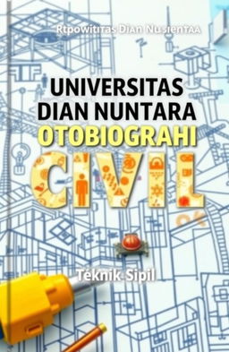 A professional book cover design for 'Universitas Dian Nusantara Otobiografi' with the subtitle 'Teknik Sipil'
