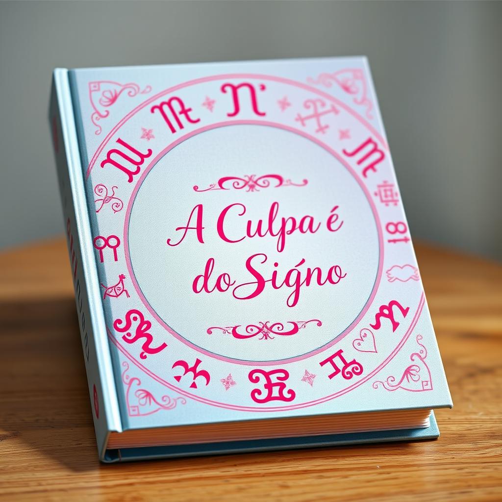 A colorful book cover designed in soft shades of blue and light pink, featuring various zodiac signs artfully arranged around a central theme of love