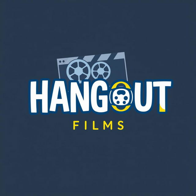 A sleek and modern logo design for 'HANGOUT FILMS', featuring bold, stylized typography that emphasizes the playful and creative nature of a film production studio