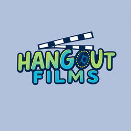 A sleek and modern logo design for 'HANGOUT FILMS', featuring bold, stylized typography that emphasizes the playful and creative nature of a film production studio