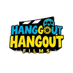 A sleek and modern logo design for 'HANGOUT FILMS', featuring bold, stylized typography that emphasizes the playful and creative nature of a film production studio