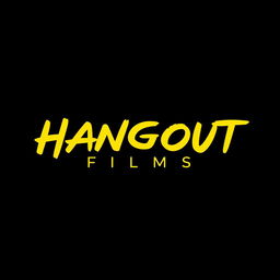 A sleek and contemporary wordmark logo for a modern film production house named 'HANGOUT FILMS', designed in a striking yellow and black color scheme