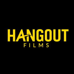 A sleek and contemporary wordmark logo for a modern film production house named 'HANGOUT FILMS', designed in a striking yellow and black color scheme