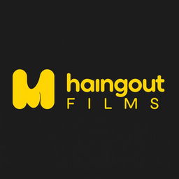 A modern and stylish wordmark logo for a film production house named 'hangout films', designed in a striking yellow and black color scheme