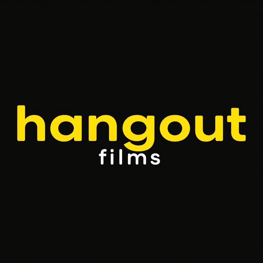 A modern and stylish wordmark logo for a film production house named 'hangout films', designed in a striking yellow and black color scheme