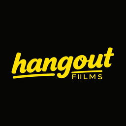 A modern and stylish wordmark logo for a film production house named 'hangout films', designed in a striking yellow and black color scheme