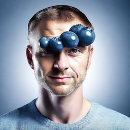 A hyper-realistic digital art piece featuring a man with a blueberry for a head