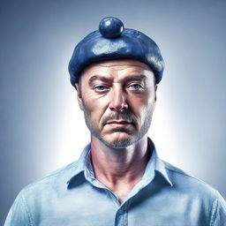 A hyper-realistic digital art piece featuring a man with a blueberry for a head