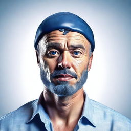 A hyper-realistic digital art piece featuring a man with a blueberry for a head