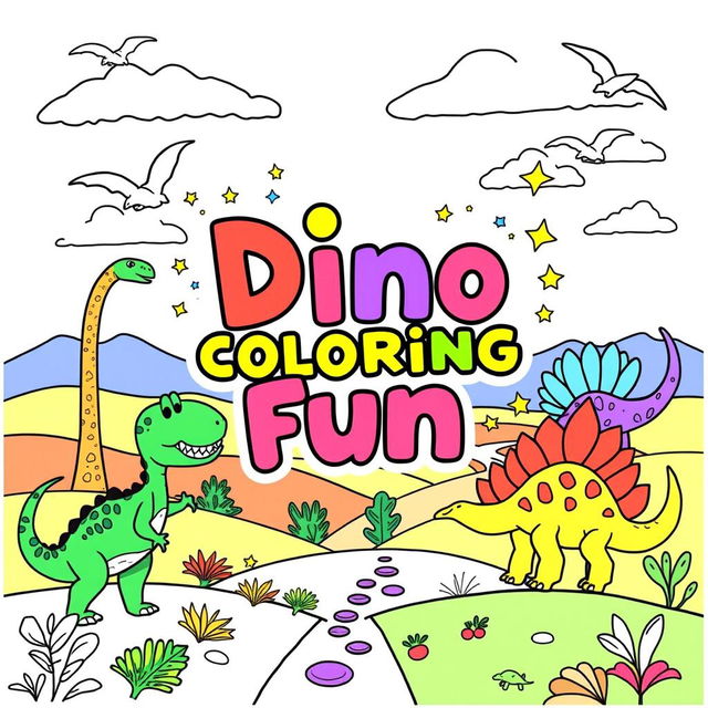 Another colorful and modern coloring book cover design with a dinosaur theme