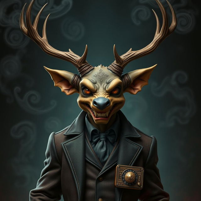 A striking depiction of Alastor, the Radio Demon, a sinfully charming humanoid figure resembling a deer