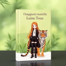 A simple book cover featuring a narcissistic girl with long hair and a stylish outfit standing beside a tiger