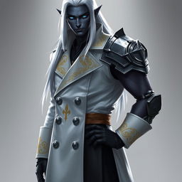 A tall Drow character named Jayce Kovacs standing confidently