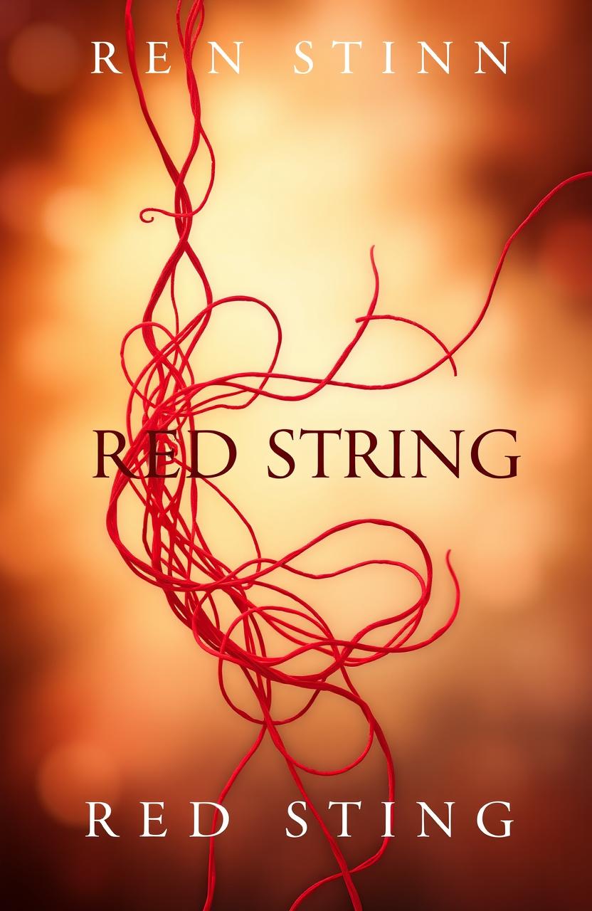 A captivating novel cover design titled 'RED STRING', illustrating the concept of a red thread symbolizing connection and bond between individuals