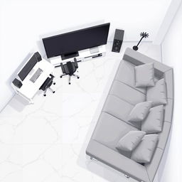 A top-down pixel art view of a room, designed in a 2D pixel video game style, featuring no walls