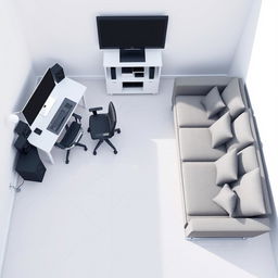 A top-down pixel art view of a room, designed in a 2D pixel video game style, featuring no walls