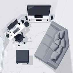 A top-down pixel art view of a room, designed in a 2D pixel video game style, featuring no walls