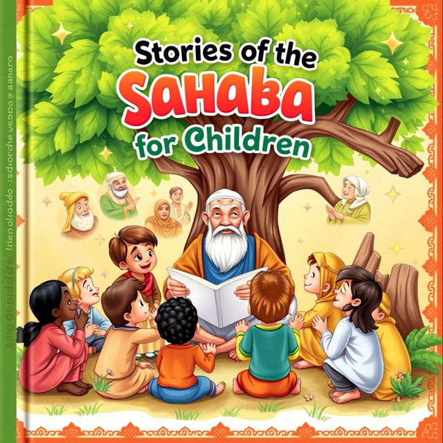 A colorful and engaging book cover design for 'Stories of the Sahaba for Children'