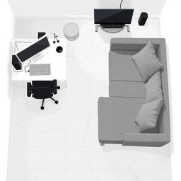 A top-down pixel art view of a room, featuring no walls or curtains