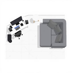 A top-down pixel art view of a room, featuring no walls or curtains