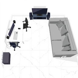 A top-down pixel art view of a room without walls or curtains