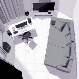 A top-down pixel art view of a room without walls or curtains