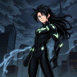 A dark anime style superhero, seamlessly blending the aesthetics of classic anime with elements from the Marvel Universe