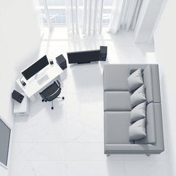 A top-down pixel art view of a room with no walls or curtains