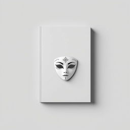 A minimalist book cover design featuring a simple, elegant mask at the center
