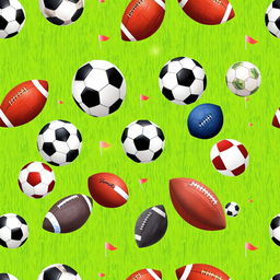 A repeating pattern design featuring various styles of footballs, including classic black and white hexagonal designs, colorful modern footballs, and vintage leather balls