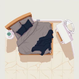 Top-down pixel art of a cozy bedroom