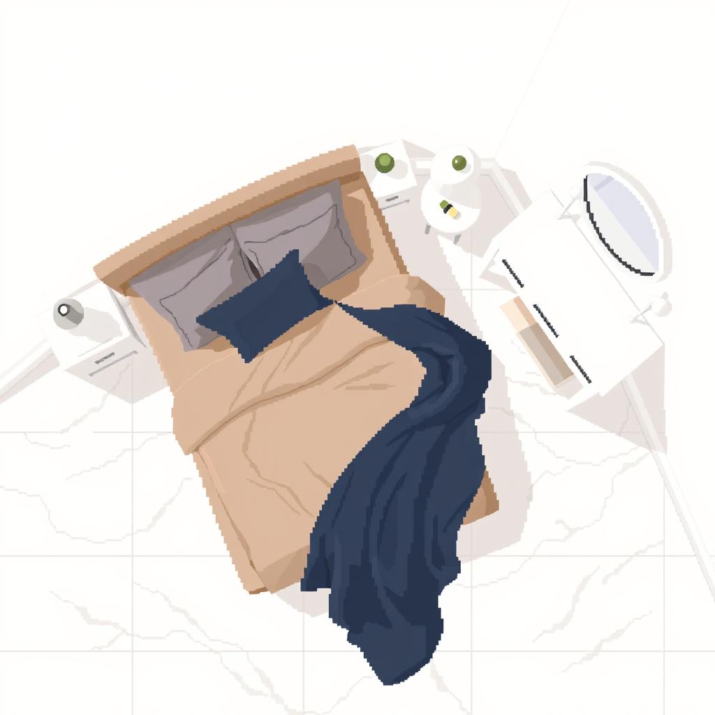 Top-down pixel art of a cozy bedroom
