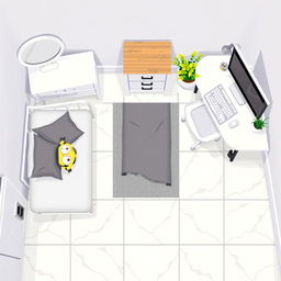 Top-down pixel art of a vibrant room