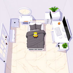 Top-down pixel art of a vibrant room