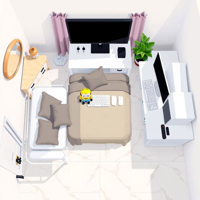 Top-down pixel art of a vibrant room