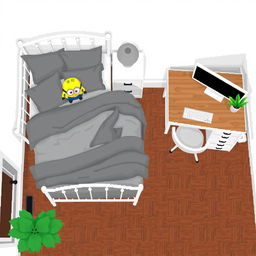 Top-down pixel art of a cheerful room