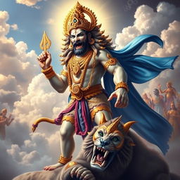 A divine depiction of Lord Vishnu in his Narasimha avatar, showcasing his fierce half-man, half-lion form