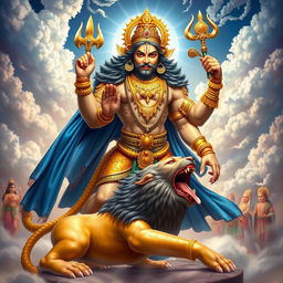 A divine depiction of Lord Vishnu in his Narasimha avatar, showcasing his fierce half-man, half-lion form