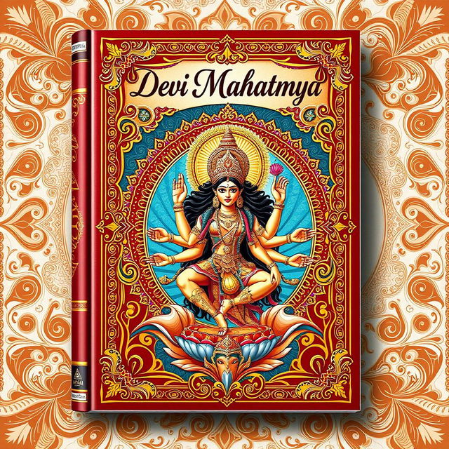 A digital artwork representation of the Devi Mahatmya book, showcasing its beautiful cover