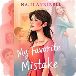 A beautifully illustrated book cover for 'My Favorite Mistake', showcasing a young woman in a vibrant, colorful drawing style